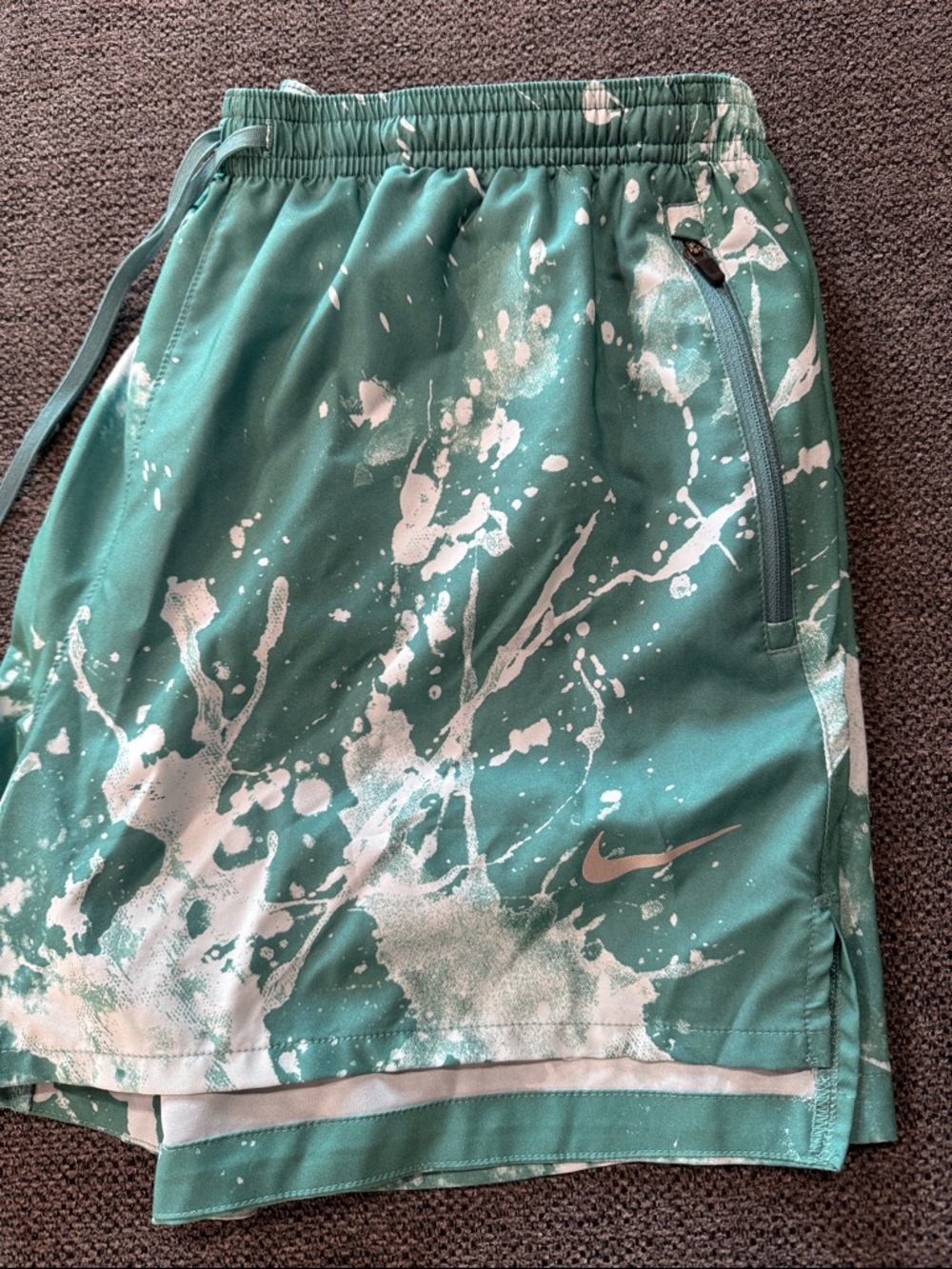 Nike Women’s Teal and White Splatter Athletic Shorts